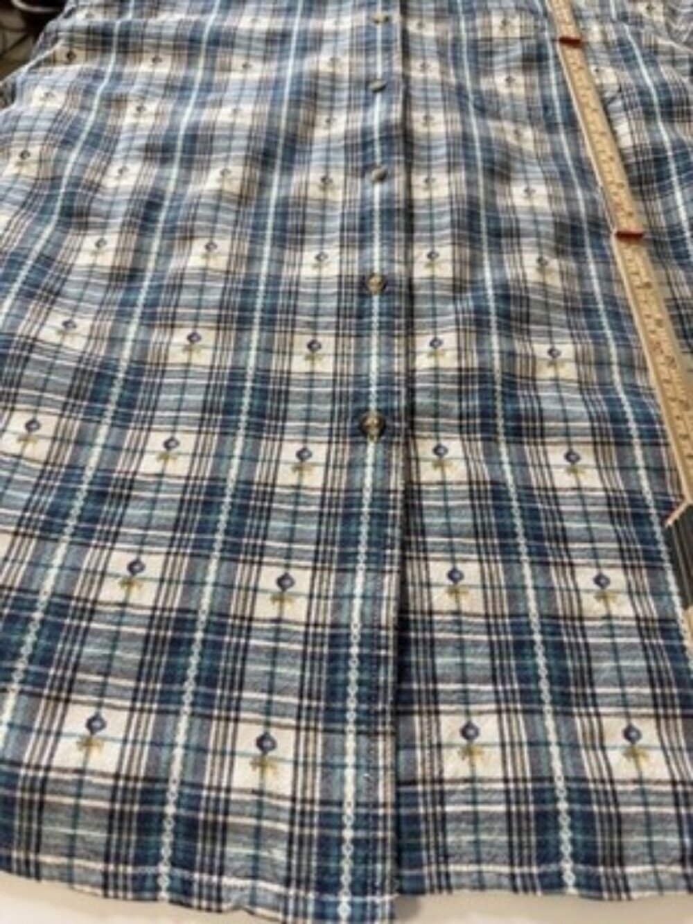 Bobbie Brooks Top Womens XL Blue Plaid Embroidered Short Sleeve Button Up Shirt - Picture 12 of 12